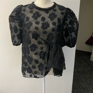 Zara Black Sheer Floral Blouse